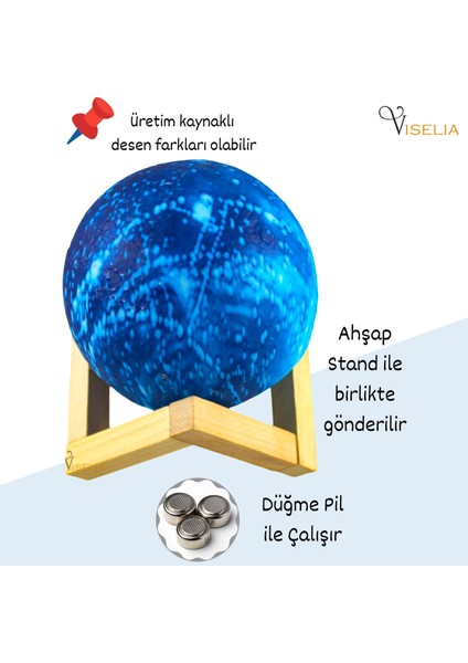 Gece Lambası Gezegen Lamba LED Işıklı Galaksi Masa Lamba Standlı