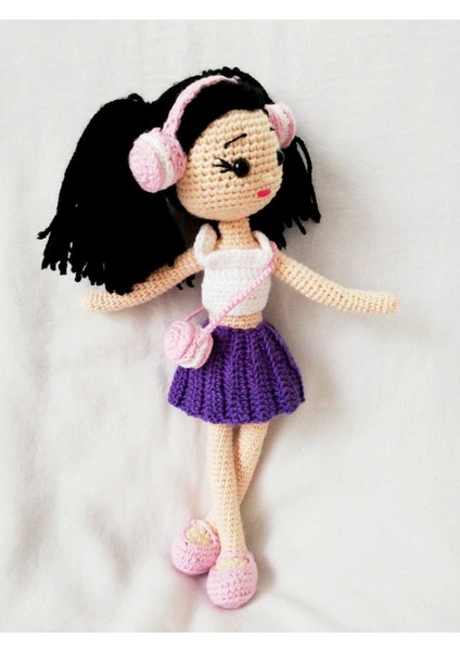 Mor Albeni Bebek Organik Örgü Oyuncak Kız Çocuklar İçin Güvenli ve Eğlenceli 30 cm