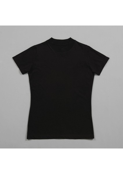 Kadın Dik Yaka Kısa Kol T-Shirt Siyah fiyatları