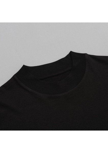 Kadın Dik Yaka Kısa Kol T-Shirt Siyah modelleri