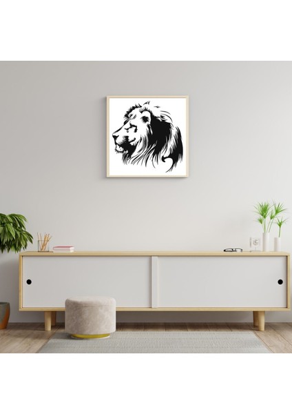 Aslan Çizimli Çerçeve Tablo