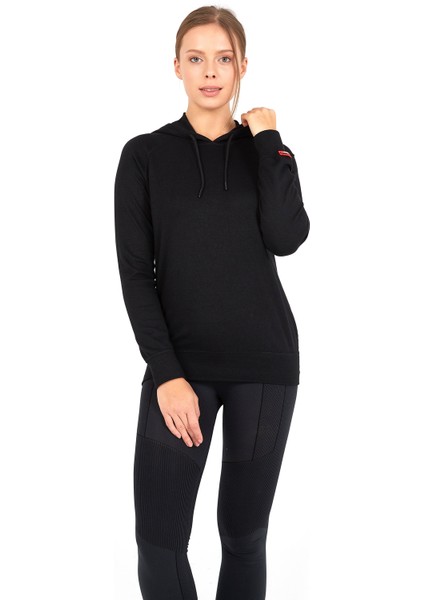 5938 BAYAN KAPÜŞONLU SİYAH THERMAL SWEATSHİRT