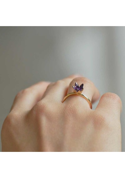 14 Ayar Altın Mor Lotus Çiçeği Yüzük modelleri