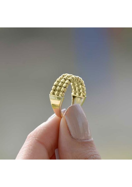 14K Sarı Altın Üç Sıra Dorika Yüzük