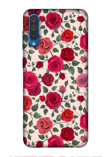Deste Samsung Galaxy A50 Kılıf Kırmızı Güller Baskılı Desenli Silikon Kılıf -8028