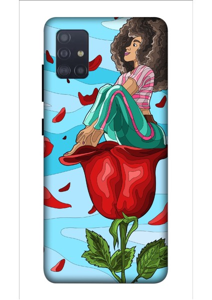 Deste Samsung Galaxy A51 Kılıf Gül ve Kız Baskılı Desenli Silikon Kılıf -8139