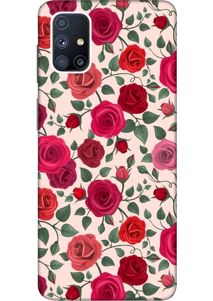 Deste Samsung Galaxy M51 Kılıf Kırmızı Güller Baskılı Desenli Silikon Kılıf -8028
