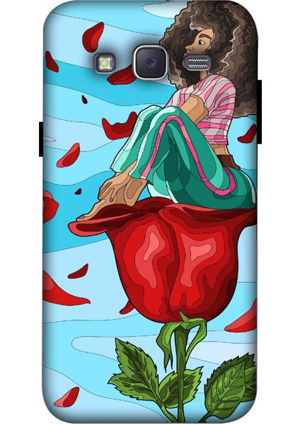 Deste Samsung Galaxy J5 2015 Kılıf Gül ve Kız Baskılı Desenli Silikon Kılıf -8139