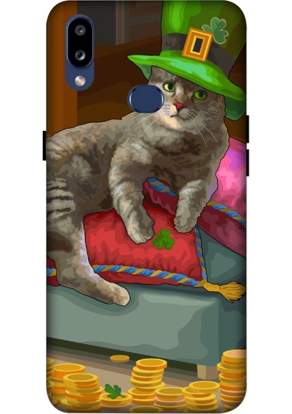 Deste Samsung Galaxy A10S Kılıf Zengin Kedi Baskılı Desenli Silikon Kılıf -8130