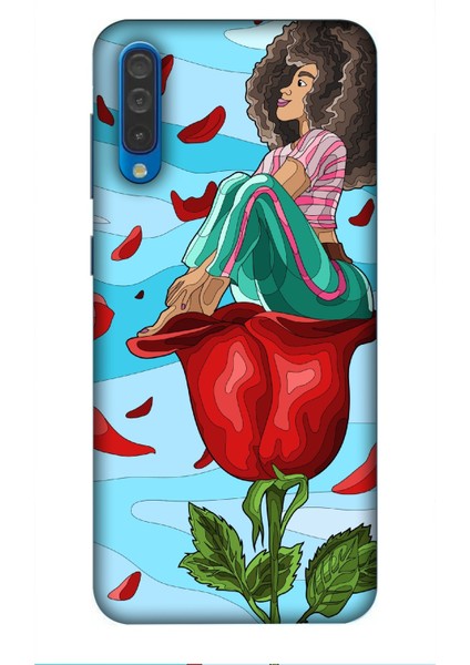 Deste Samsung Galaxy A50 Kılıf Gül ve Kız Baskılı Desenli Silikon Kılıf -8139