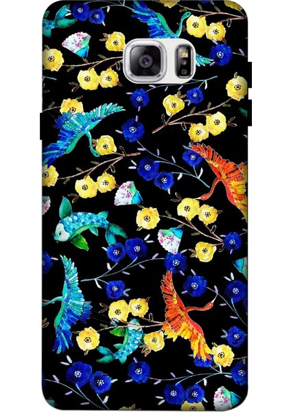 Deste Samsung Galaxy Note 5 Kılıf Mavi Çiçek Baskılı Desenli Silikon Kılıf -8014
