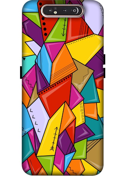 Deste Samsung Galaxy A80 Kılıf Renkli Üçgen Baskılı Desenli Silikon Kılıf -8177