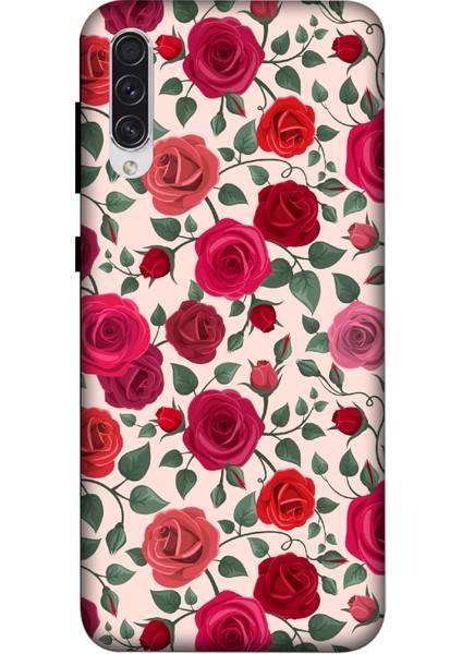Deste Samsung Galaxy A50S Kılıf Kırmızı Güller Baskılı Desenli Silikon Kılıf -8028