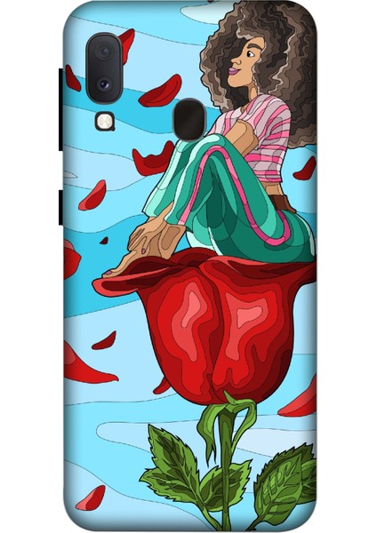 Deste Samsung Galaxy A20E Kılıf Gül ve Kız Baskılı Desenli Silikon Kılıf -8139