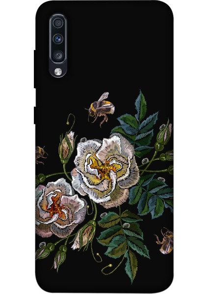 Deste Samsung Galaxy A70 Kılıf Örme Çiçekler Baskılı Desenli Silikon Kılıf -8069