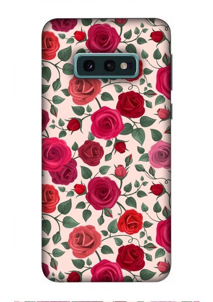 Deste Samsung Galaxy S10E Kılıf Kırmızı Güller Baskılı Desenli Silikon Kılıf -8028