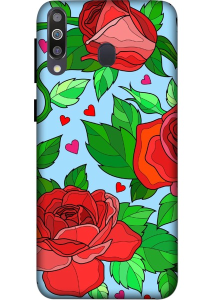Deste Samsung Galaxy M30 Kılıf Kırmızı Gül Baskılı Desenli Silikon Kılıf -8310