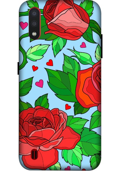 Deste Samsung Galaxy A01 Kılıf Kırmızı Gül Baskılı Desenli Silikon Kılıf -8310
