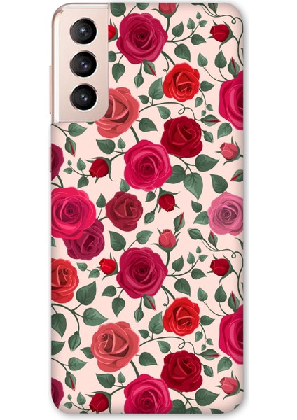 Deste Samsung Galaxy S21 Plus Kılıf Kırmızı Güller Baskılı Desenli Silikon Kılıf -8028