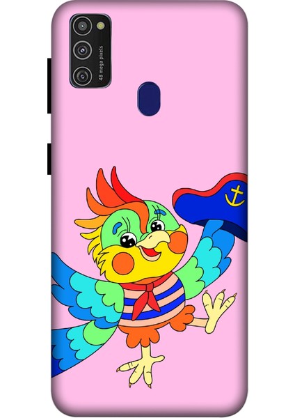 Deste Samsung Galaxy M21 Kılıf Kuş Pembe Baskılı Desenli Silikon Kılıf -8184