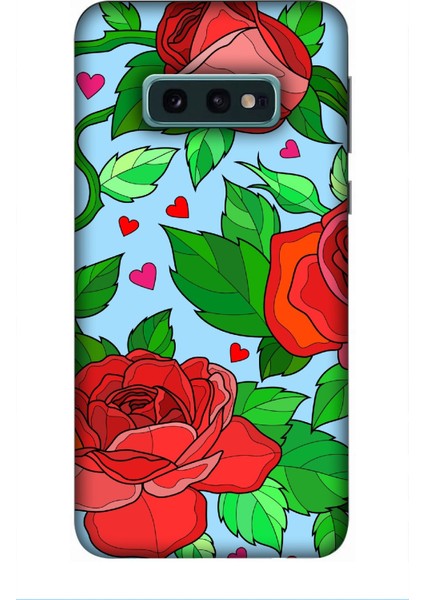 Deste Samsung Galaxy S10E Kılıf Kırmızı Gül Baskılı Desenli Silikon Kılıf -8310