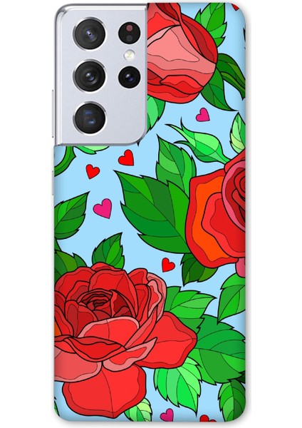 Deste Samsung Galaxy S21 Ultra Kılıf Kırmızı Gül Baskılı Desenli Silikon Kılıf -8310