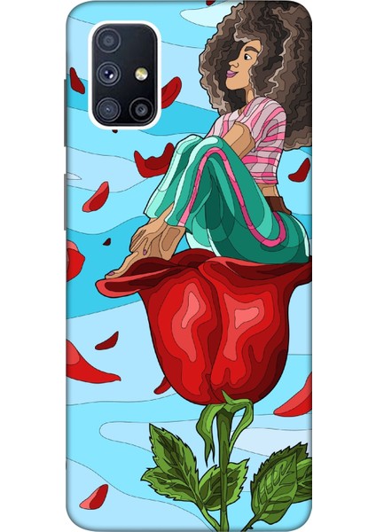 Deste Samsung Galaxy M51 Kılıf Gül ve Kız Baskılı Desenli Silikon Kılıf -8139