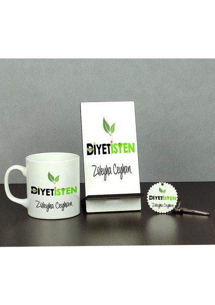 Diyetisyene Hediye Üçlü Set (Kupa + Telefon Standı + Anahtarlık) 001