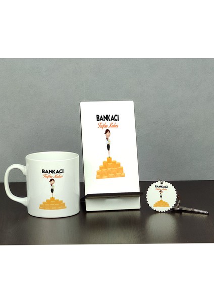 Bankacı Üçlü Set (Kupa + Telefon Standı + Anahtarlık) 004