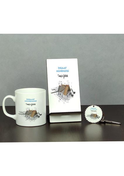 Inşaat Mühendisi Üçlü Set (Kupa + Telefon Standı + Anahtarlık) 004