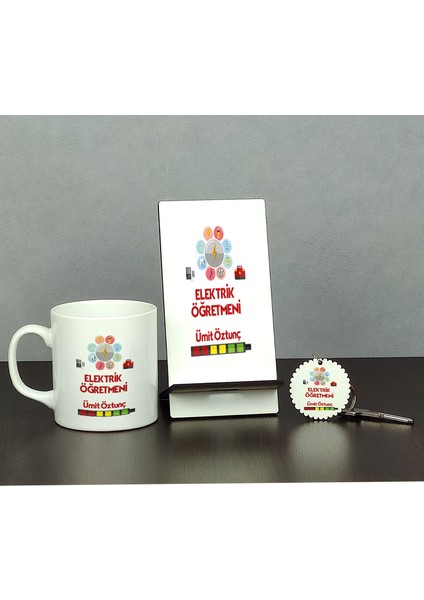 Elektrik Öğretmeni Üçlü Set (Kupa + Telefon Standı + Anahtarlık)