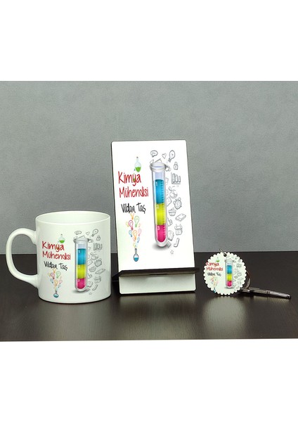 Kimya Mühendisi Üçlü Set (Kupa + Telefon Standı + Anahtarlık)