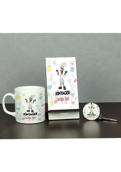 Kimyager Üçlü Set (Kupa + Telefon Standı + Anahtarlık)