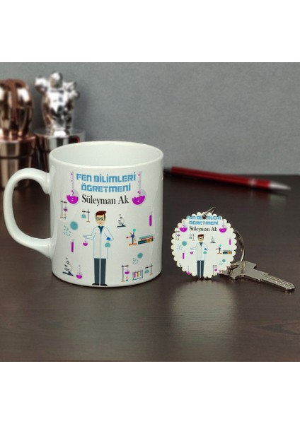 Fen Bilimleri Öğretmeni Kupa Bardak ve Anahtarlık Set 004
