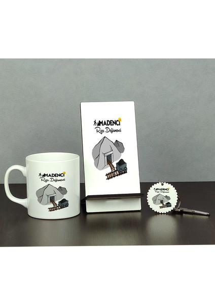 Madenci Üçlü Set (Kupa + Telefon Standı + Anahtarlık)