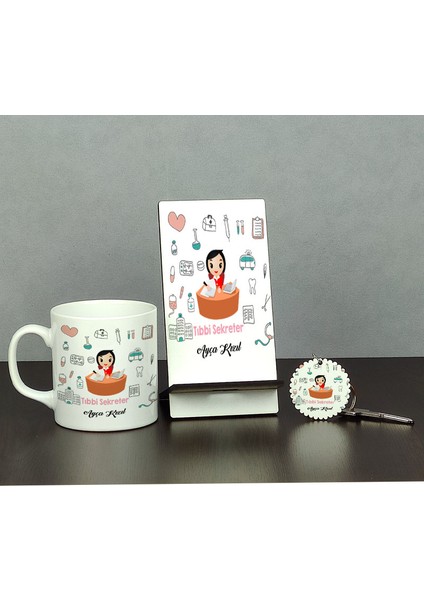 Tıbbi Sekreter Üçlü Set (Kupa + Telefon Standı + Anahtarlık)