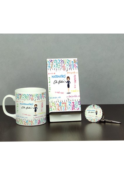 Matematikçi Üçlü Set (Kupa + Telefon Standı + Anahtarlık)