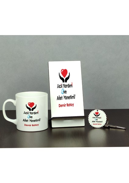 Acil Yardım ve Afet Yönetimi Üçlü Set (Kupa + Telefon Standı + Anahtarlık)