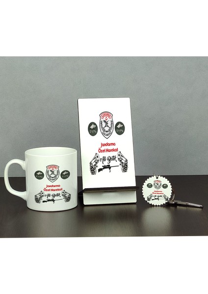 Jandarma Özel Harekat Üçlü Set (Kupa + Telefon Standı + Anahtarlık)