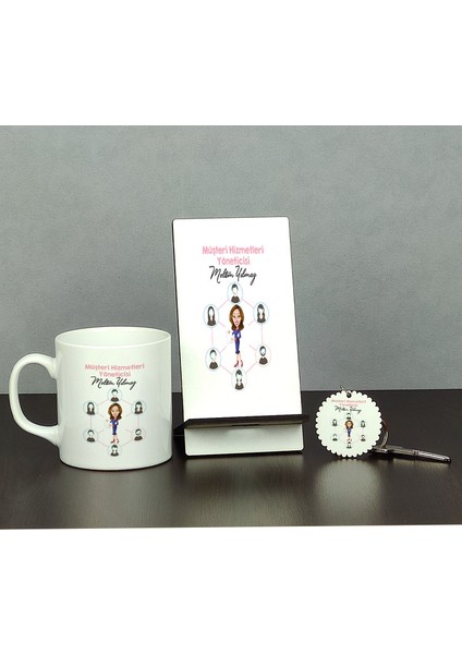 Müşteri Hizmetleri Yöneticisi Üçlü Set (Kupa + Telefon Standı + Anahtarlık)