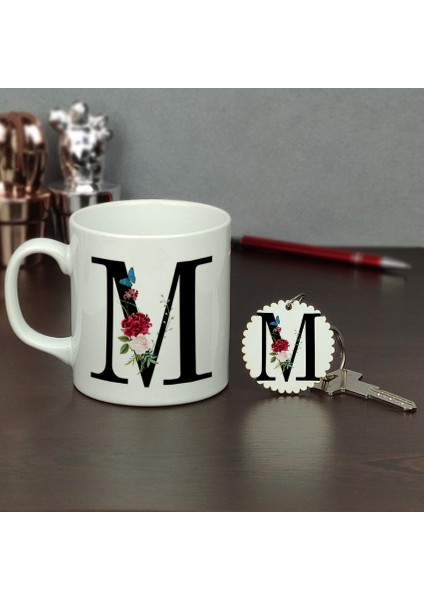 M Harfi Kupa Bardak ve Anahtarlık Set