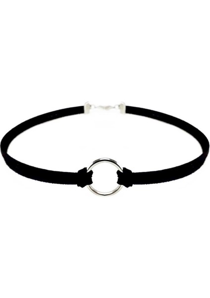 Siyah Renk Süet Kadın Round Choker Kolye