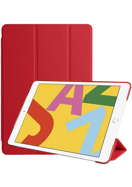 Case 4U Apple iPad 10.2 2021 (9.Nesil) Kılıf Smart Cover Katlanabilir Standlı Tablet Akıllı Kapak Kırmızı