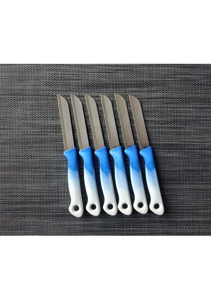 Meyve Sebze Bıçağı Ebruli Mavi-Beyaz 6'lı