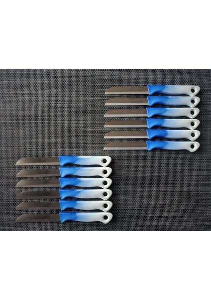 Meyve Sebze Bıçağı Ebruli Mavi-Beyaz 12'li