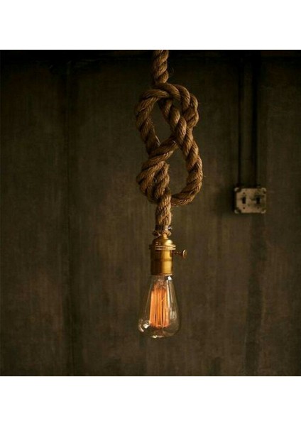Jüt Halat Sarkıt Anahtarlı Pirinç Duy (1 Metre) Edison Rustik Ampul Için