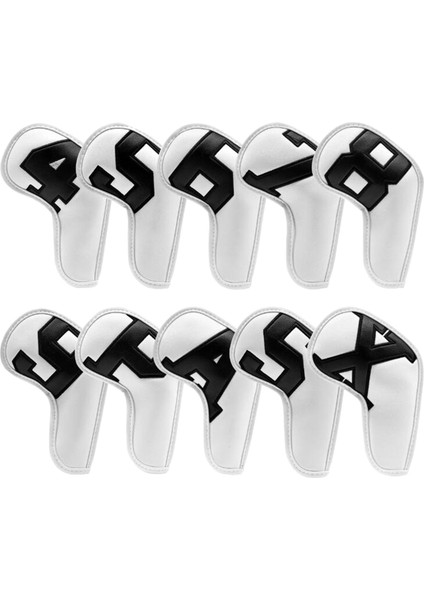 10X Golf Demir Headcover Pu Club Takozları Koruyucu Siyah Beyaz Kapakları (Yurt Dışından)