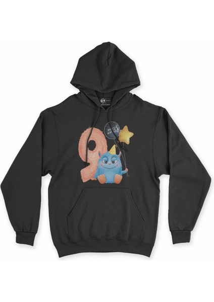 Cix Çocuğumun 9. Yaşına Özel Siyah Kapşonlu Sweatshirt Hoodie