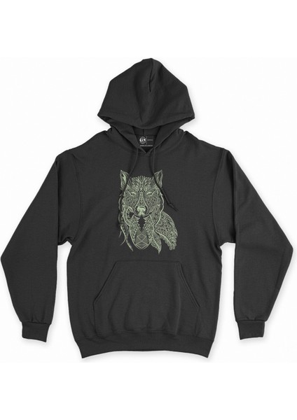 Cix Kızgın Kurt Mandala Siyah Kapşonlu Sweatshirt Hoodie