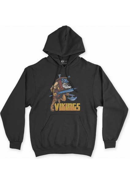 Cix Viking Kılınç ve Balta Siyah Kapşonlu Sweatshirt Hoodie
